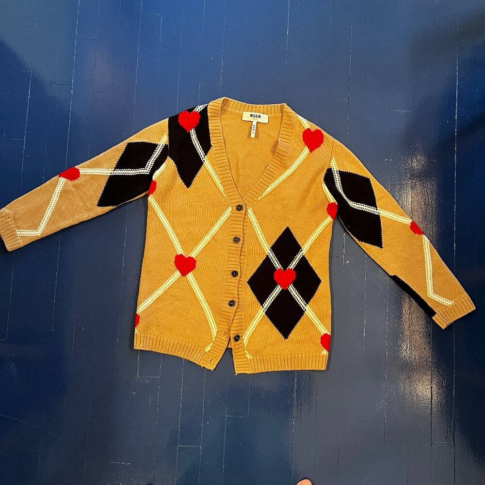 MSGM Milano Oversized Knit Caridgan with card motif. Size S.